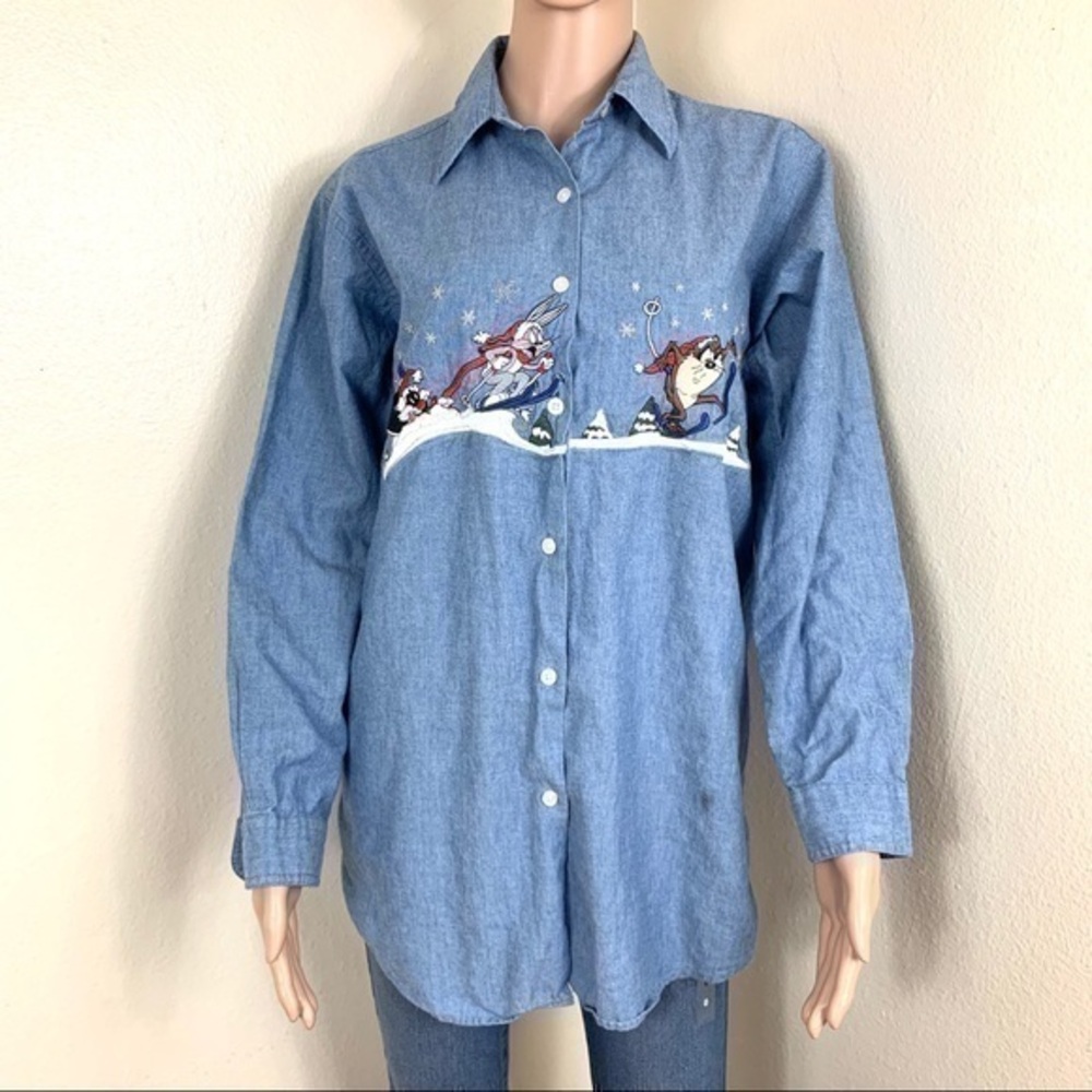 Vintage Warner bros Women’s Denim shirt Blue XS